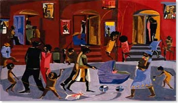 brownstones, 1958 by Jacob lawrence